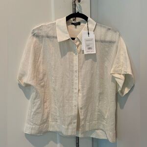 Theory ivory slightly cropped blouse button down large women’s shirt cream
